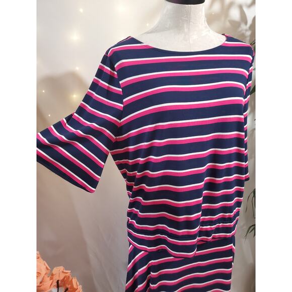 Chicos Womens Jersey Knit Stretchy Striped Top Maxi Skirt Set Size 1/2 M/L Blue - Picture 5 of 12